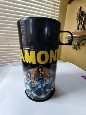 Ramones  Black Plastic Metal Thermos Bottle with Graphic Band Art